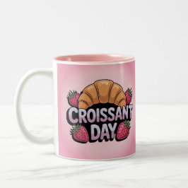 Strawberries Croissant Day Pink Mug Tweekleurige Koffiemok