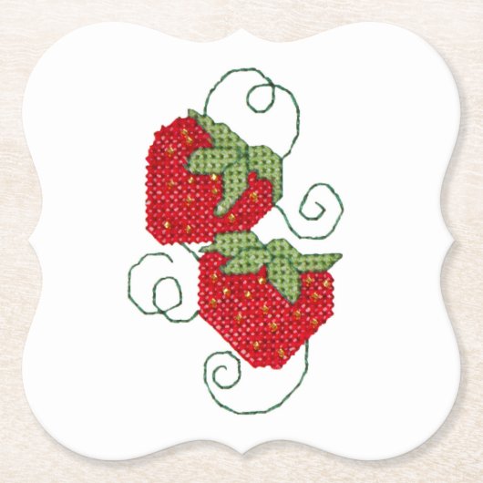 Strawberries Cross Stitch Foto Kartonnen Onderzetters (Voorkant)