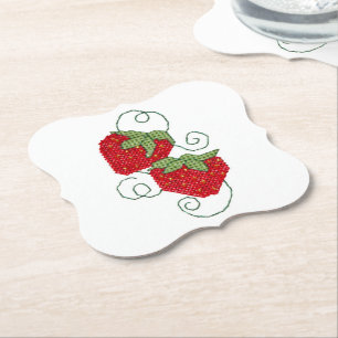 Strawberries Cross Stitch Photo Kartonnen Onderzetters