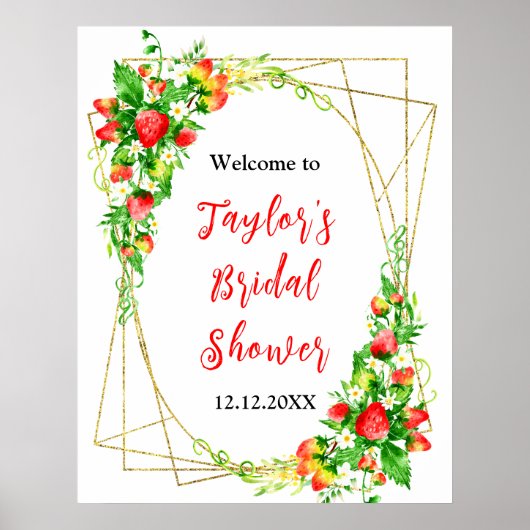 Strawberries Daisies Bridal Shower Welcome Sign Poster (Voorkant)