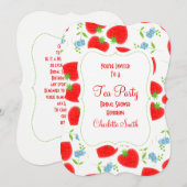 Strawberries Flowers Editable Tea Party nodigt uit Kaart (Voorkant / Achterkant)