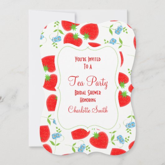 Strawberries Flowers Editable Tea Party nodigt uit Kaart (Voorkant)
