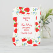Strawberries Flowers Editable Tea Party nodigt uit Kaart (Staand voorkant)