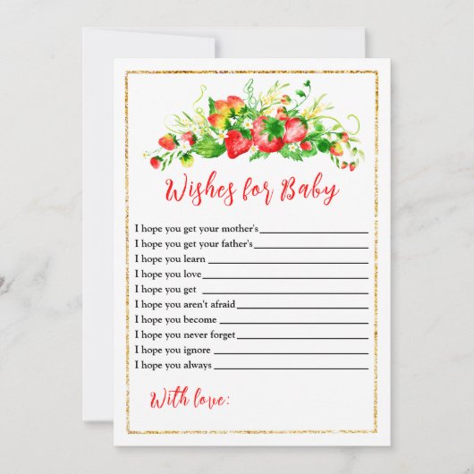 Strawberries Foliage Baby Shower Wishes For Baby Kaart (Voorkant)