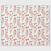 Strawberries Ice Cream Cones Birthday Cadeaupapier (Vlak)