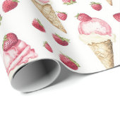 Strawberries Ice Cream Cones Birthday Cadeaupapier (Rol Hoek)