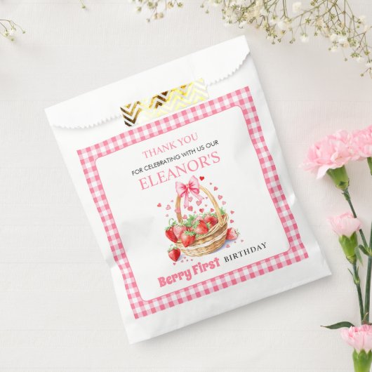 Strawberries pink Berry First Birthday Thank You Bedankzakje (Gezegeld)