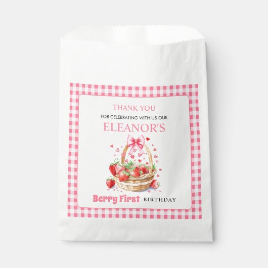 Strawberries pink Berry First Birthday Thank You Bedankzakje (Voorkant)