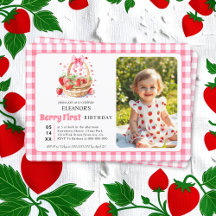 Strawberries, pink bow Berry First Birtday photo