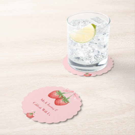 STRAWBERRIES PINK BOW BIRTHDAY  KARTONNEN ONDERZETTERS (Insitu)