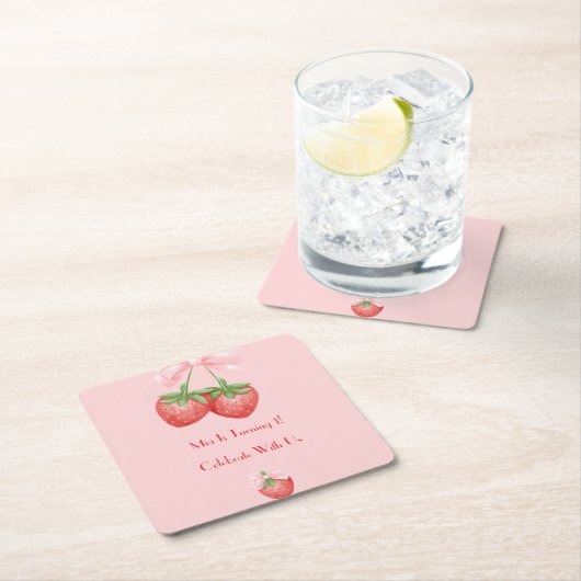 STRAWBERRIES PINK BOW BIRTHDAY  KARTONNEN ONDERZETTERS (Insitu)