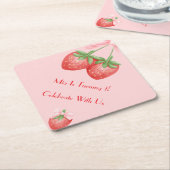 STRAWBERRIES PINK BOW BIRTHDAY  KARTONNEN ONDERZETTERS (Schuin)