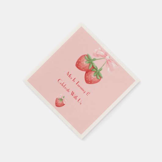 STRAWBERRIES PINK BOW BIRTHDAY  SERVET (Hoek)