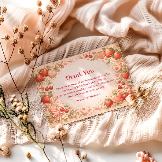 Strawberries & Sweethearts Valentine Party Bedankkaart