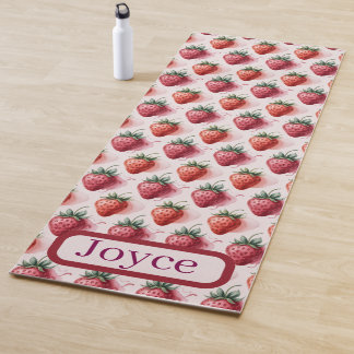 Strawberries Vintage Boho Yoga Mat Custom Name