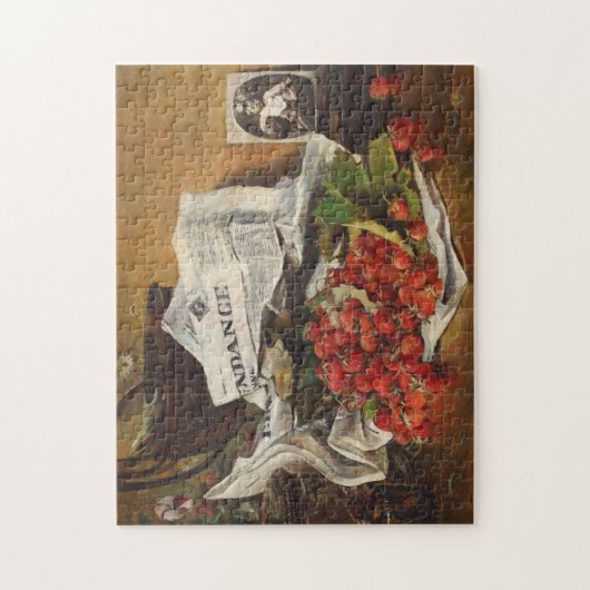 Strawberries  voorjaarsfruit op krant legpuzzel (Verticaal)