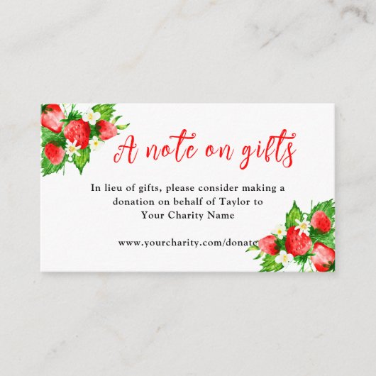 Strawberries with Foliage Birthday A Note On Gifts Informatiekaartje (Voorkant)