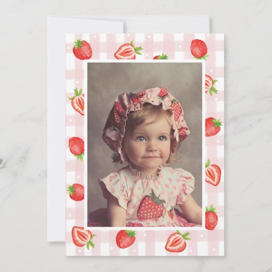 Strawberry 1st Birthday Berry First Photo Party Kaart (Achterkant)