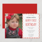 Strawberry 1st Birthday Berry First Photo Party Kaart (Voorkant / Achterkant)