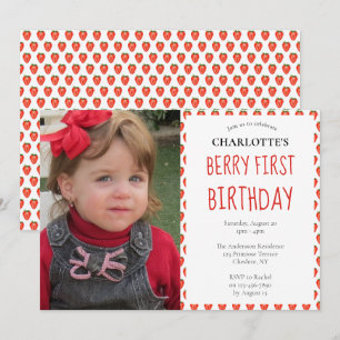 Strawberry 1st Birthday Berry First Photo Party Kaart