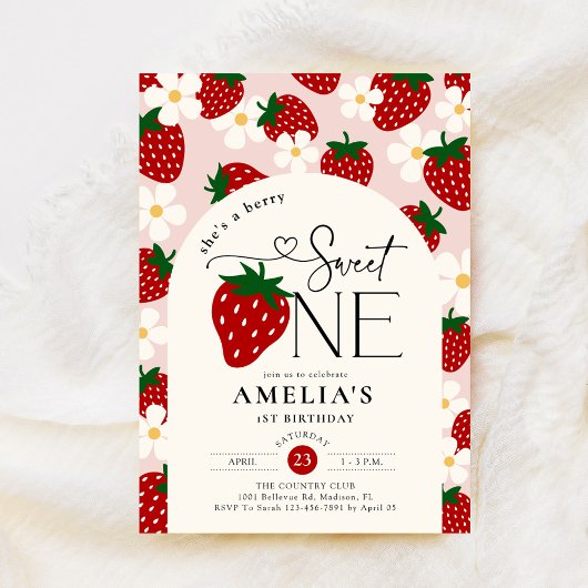 Strawberry 1st Birthday Berry Sweet One Kaart