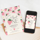 Strawberry 1st Birthday Berry Sweet One Pink Kaart