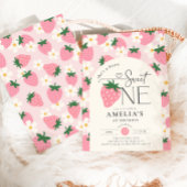 Strawberry 1st Birthday Berry Sweet One Pink Kaart