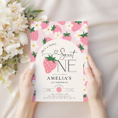 Strawberry 1st Birthday Berry Sweet One Pink Kaart