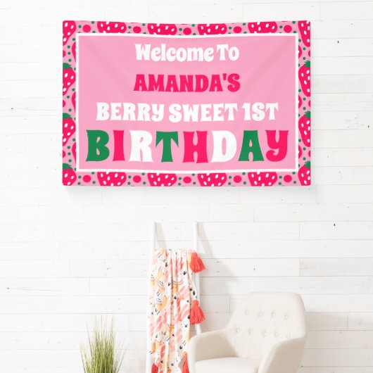 Strawberry 1st Birthday Celebration Welcome Spandoek (Insitu)