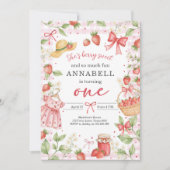 Strawberry 1st Birthday Invite First Berry Sweet Kaart (Voorkant)