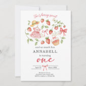 Strawberry 1st Birthday Invite First Berry Sweet Kaart (Voorkant)
