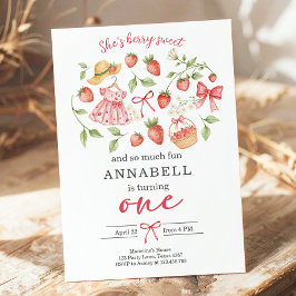 Strawberry 1st Birthday Invite First Berry Sweet Kaart