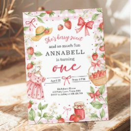 Strawberry 1st Birthday Invite First Berry Sweet Kaart