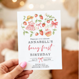 Strawberry 1st Birthday Invite First Berry Sweet Kaart