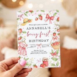 Strawberry 1st Birthday Invite First Berry Sweet Kaart