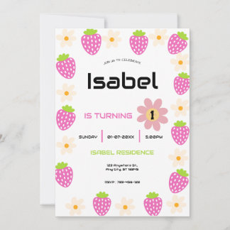 Strawberry 1st Birthday Invite First Berry Sweet Kaart