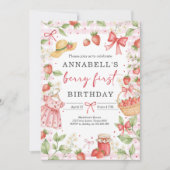 Strawberry 1st Birthday Invite First Berry Sweet Kaart (Voorkant)