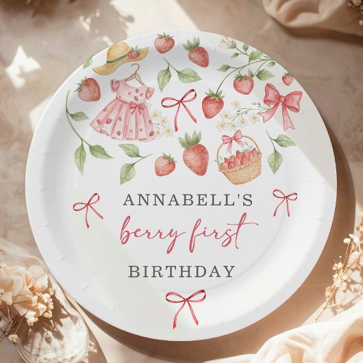 Strawberry 1st Birthday Invite First Berry Sweet Papieren Bordje