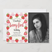 Strawberry 1st Birthday Party Berry First Photo Kaart (Voorkant)