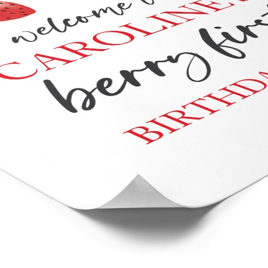 Strawberry 1st Birthday Welcome Sign. Berry First Poster (Hoek)