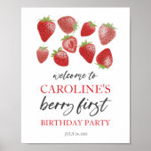 Strawberry 1st Birthday Welcome Sign. Berry First Poster (Voorkant)