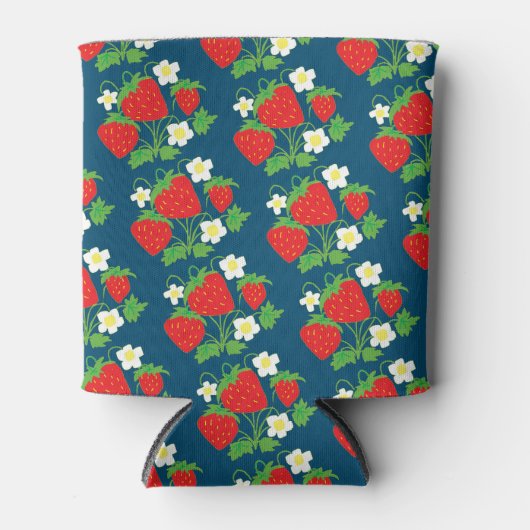 Strawberry and Flower Blue Pattern Blikjeskoeler (Voorkant)