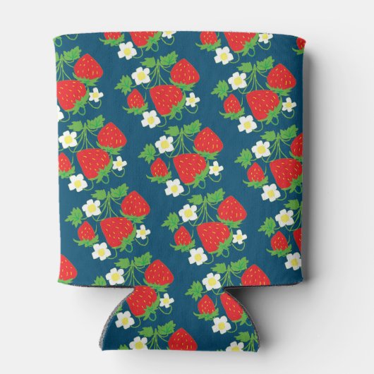 Strawberry and Flower Blue Pattern Blikjeskoeler (Achterkant)
