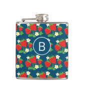 Strawberry and Flower Blue Pattern Monogrammed Heupfles (Voorkant)