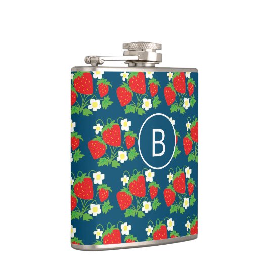 Strawberry and Flower Blue Pattern Monogrammed Heupfles (Rechts)