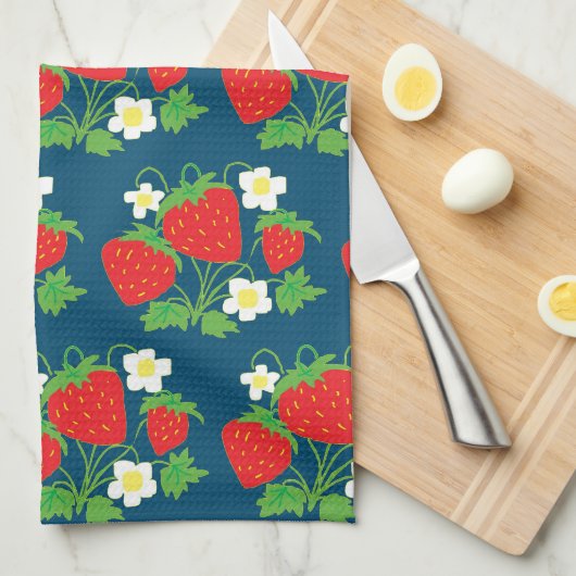 Strawberry and Flower Blue Pattern Theedoek (Quarter Fold)