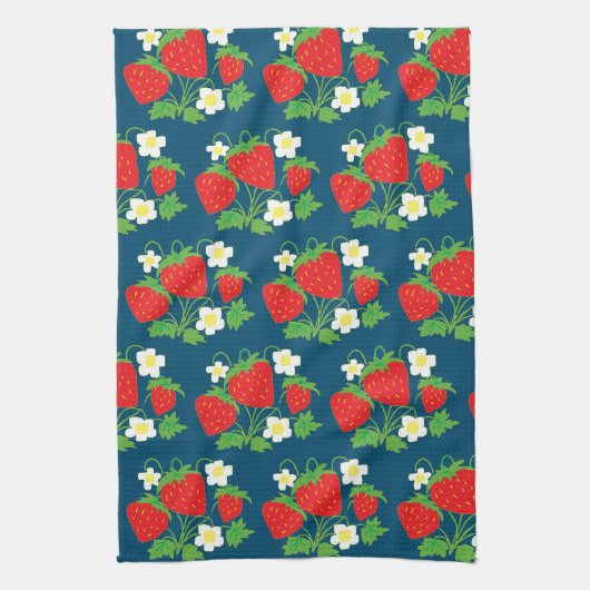 Strawberry and Flower Blue Pattern Theedoek (Verticaal)