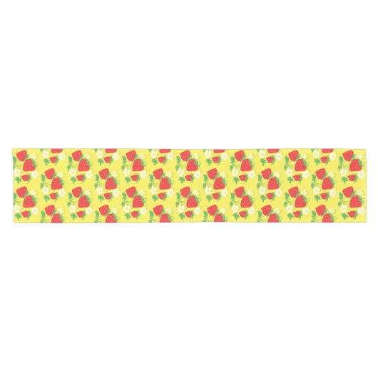 Strawberry and Flower Yellow Pattern Korte Tafelloper (Horizontaal)