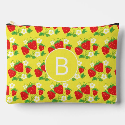 Strawberry and Flower Yellow Pattern Monogrammed Etui (Voorkant)