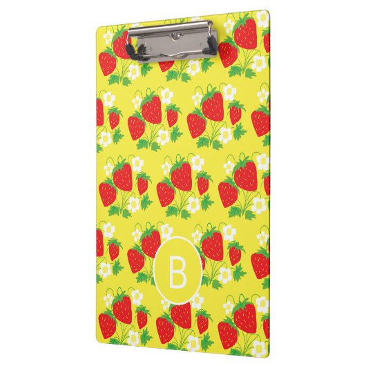 Strawberry and Flower Yellow Pattern Monogrammed Klembord (Links)
